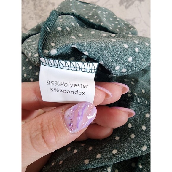 Naggoo Wrap Midi Dress Green Dots V Neck Short Sleeve Ruffle Women’s Large LG - Picture 10 of 10